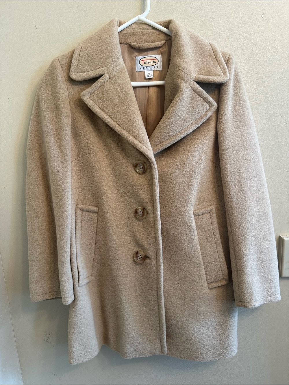 Vintage Talbots Women's Camel Tan Wool Pea Coat Size 8 Petite
